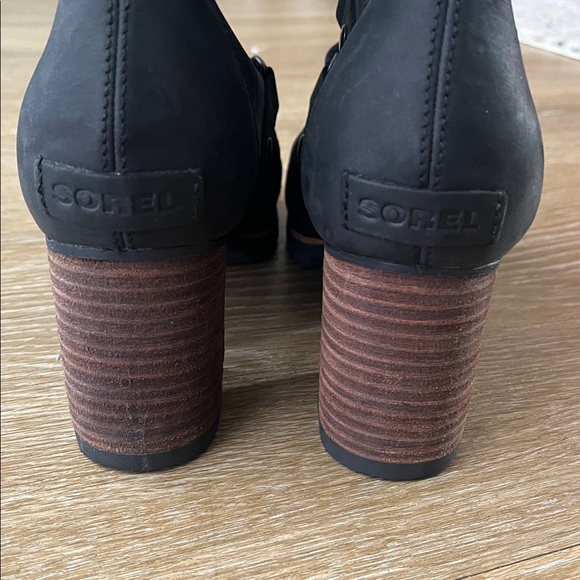 Sorel Addington Waterproof Lace Up Bootie Black Leather Heeled Ankle Boot NL2360 - Picture 9 of 13